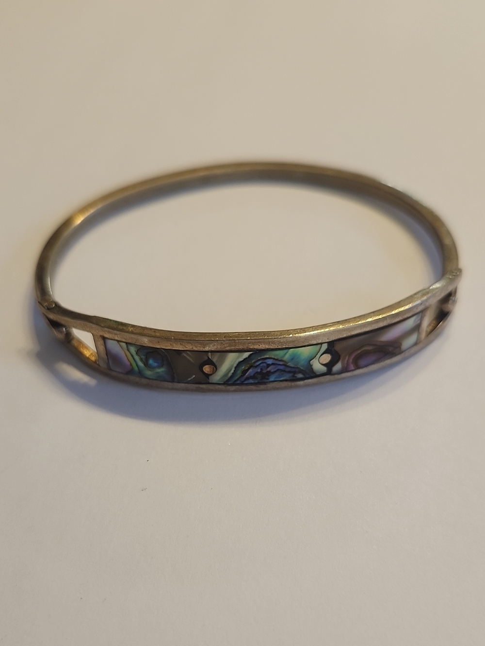 Abalone Inlay Silver-Tone Bangle Bracelet Mexico